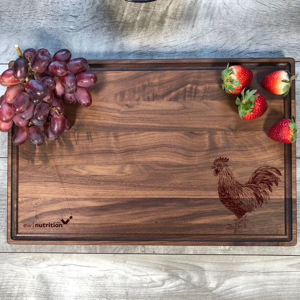 Walnut Cutting Board With Logo and Rooster design